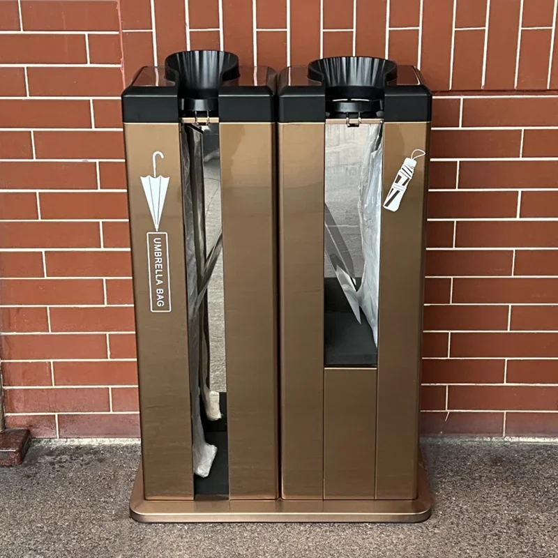 Stainless steel luxury umbrella machine hotel company shopping mall double head automatic bagging umbrella storage bag rack