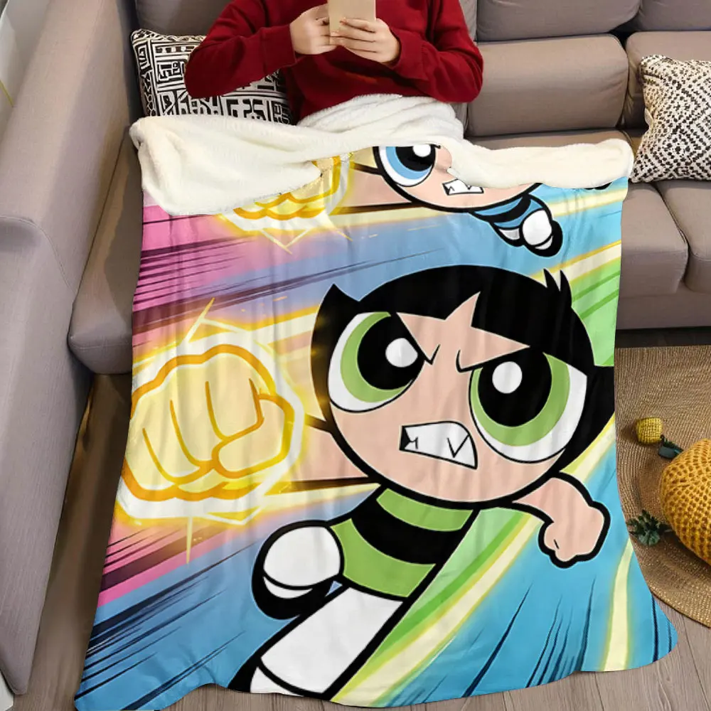 The P-Powerpuff-S G-Girls Flannel Blanket Warm Soft Halloween Christmas Couch Warm Cozy Decorative Decor Gift for All Season