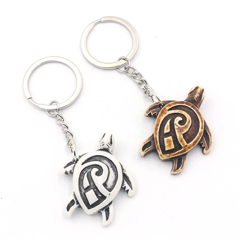 RUEMOY Resin Imitation Bone Sea Turtle Keychain Maori Spiral Totem Key Ring Tribal Bag Pendant Gift
