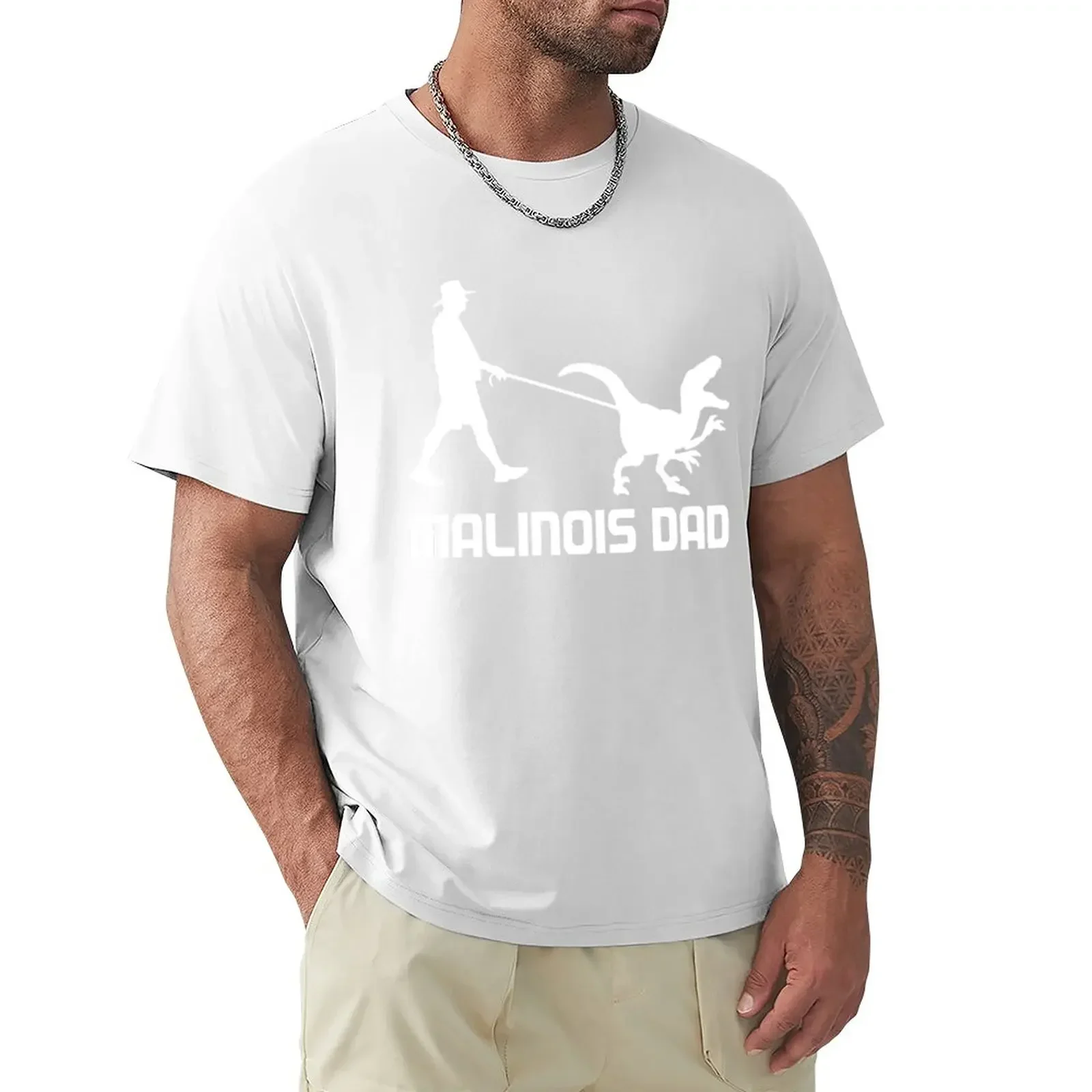 Summer harajuku Belgian Malinois Dad Dinosaur Funny Gift To Husband Birthday Funny Malinois For Dad cute clothes men clothings