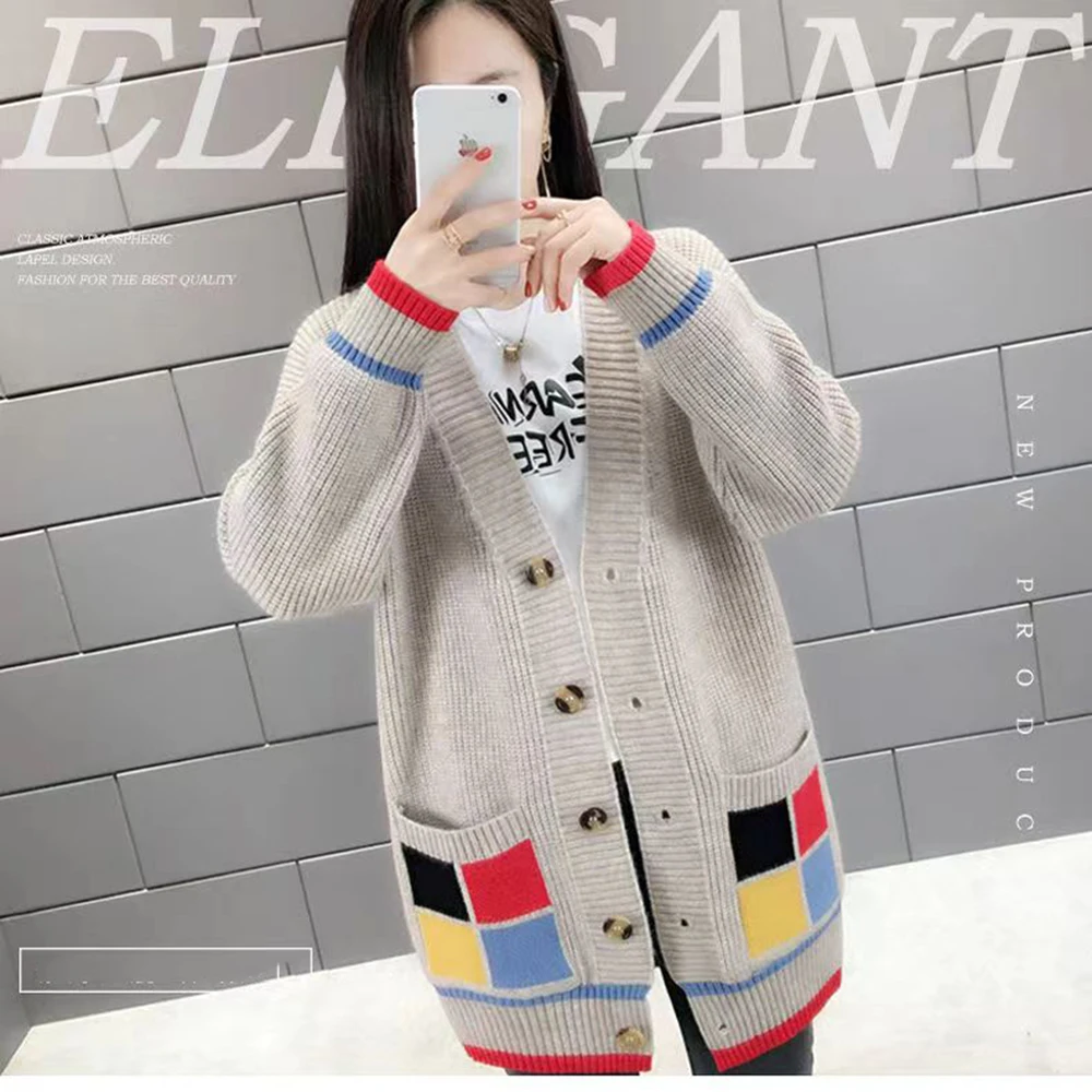 Sweater lazy style loose cardigan women\'s autumn and winter thick new Korean version medium long women\'s coat