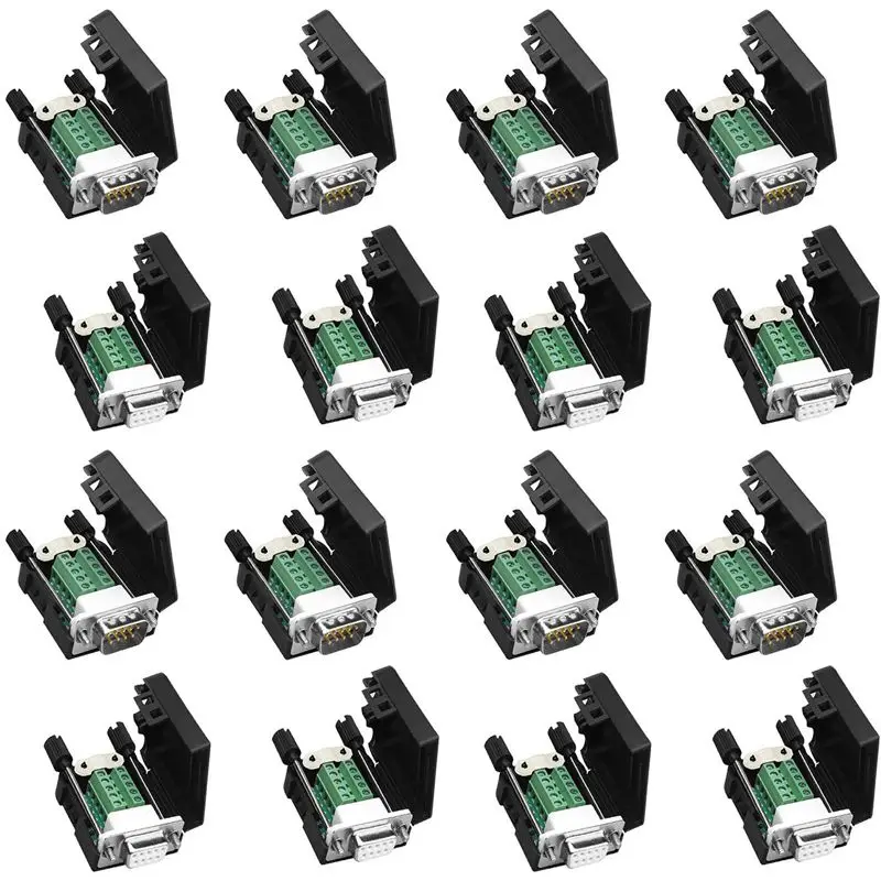 DB9 Solderless RS232 D-SUB Serial To 9Pin Port Terminal Male Female Adapter Connector Breakout Board (8-Male+8-Female)-Y18A