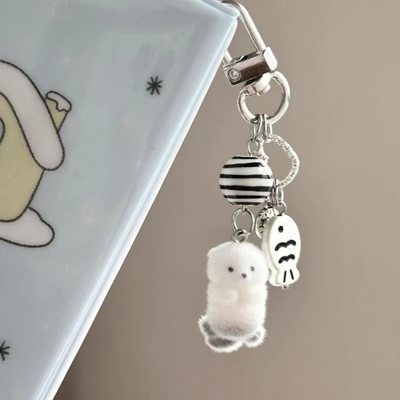 Fashionable Flocking Cartoon Keychain Cute Seal Penguin Polar Bear Pendant Bag Decoration Keyring Car Key Holder Keychains Gift view 6
