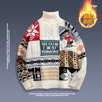 Santa Knitting Sweater Men American Christmas Turtleneck Pullover For Couples High Street…