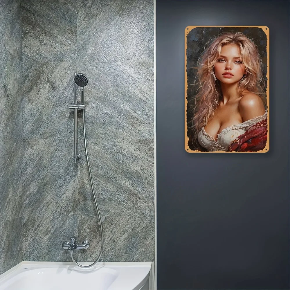 ديكور فني جداري عتيق من الألومنيوم - فستان أحمر مقاوم للماء والغبار، تصميم مسطح ثنائي الأبعاد، هدية مثالية للمنزل والمقهى وعيد الميلاد