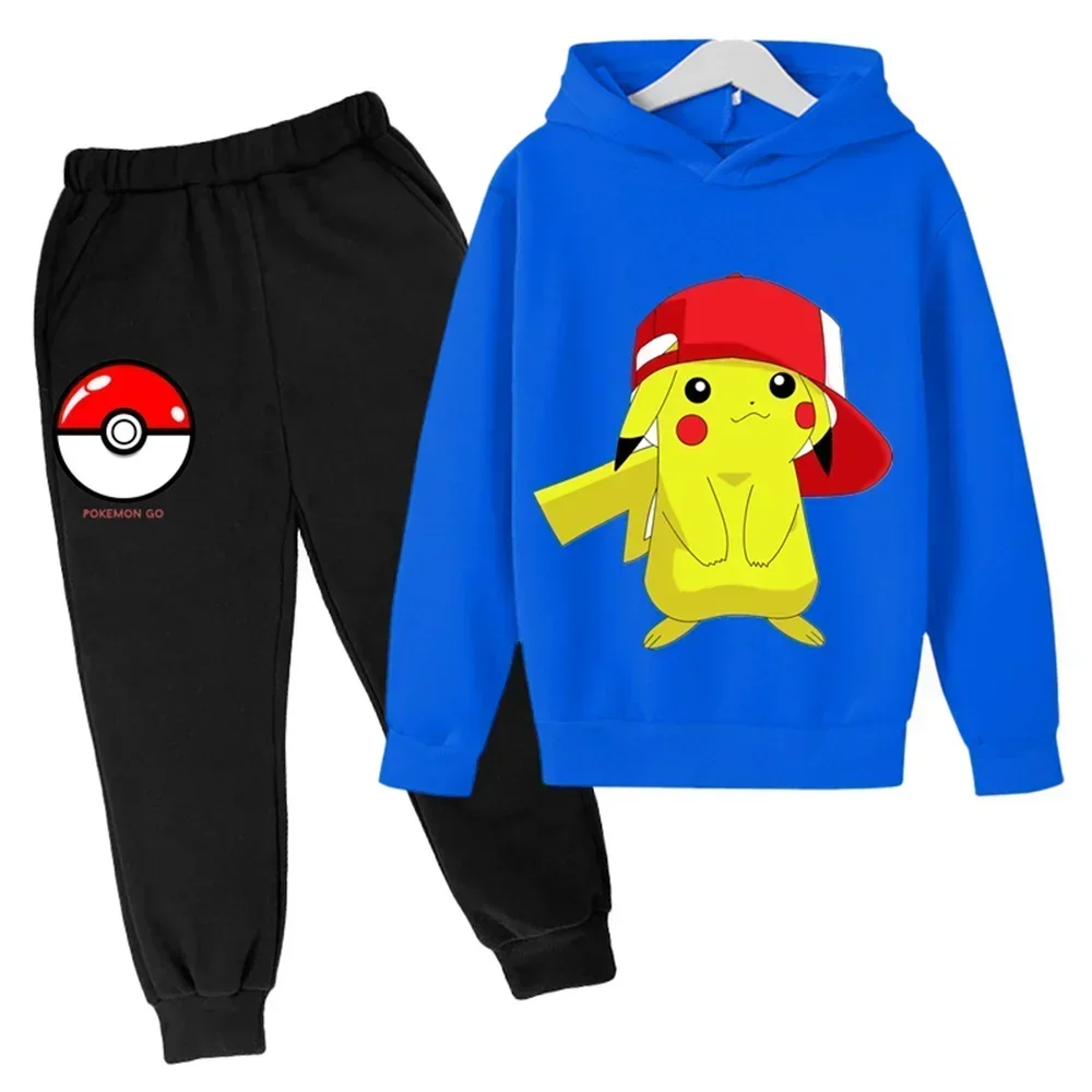 Conjunto de sudadera con capucha de Pikachu para niño y niña, ropa deportiva Kawaii con capucha para bebé, Pantalones