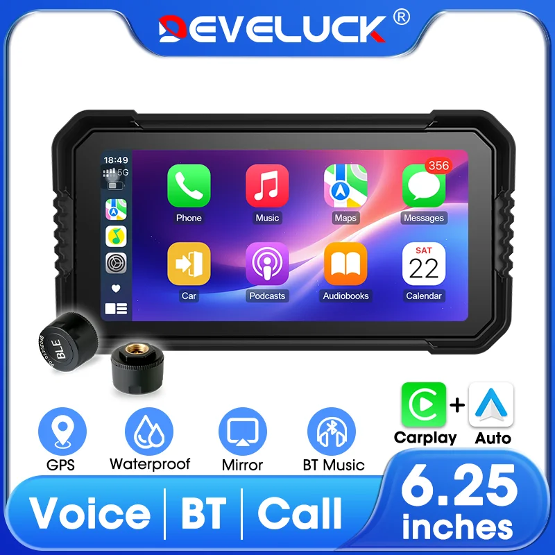 

6.25 Inch Motorcycles Carplay Screen GPS Navigation Wireless Carplay Android Auto IPX7 Waterproof DVR BT Motorcycle Accessories