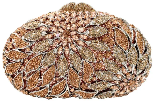 Leaf and Flower Embellished Rhinestone Evening Clutch Purse Crystal Party Handheld Women\'s Bag Hollow Out Fashion Party Handbag