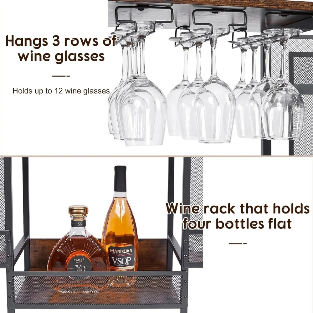 Versatile Bar Stand Table with Glass Holder, Freestanding Floor Wine Rack, Liquor Stand for Liquor Whiskey Wine, 6-Tier Stepped