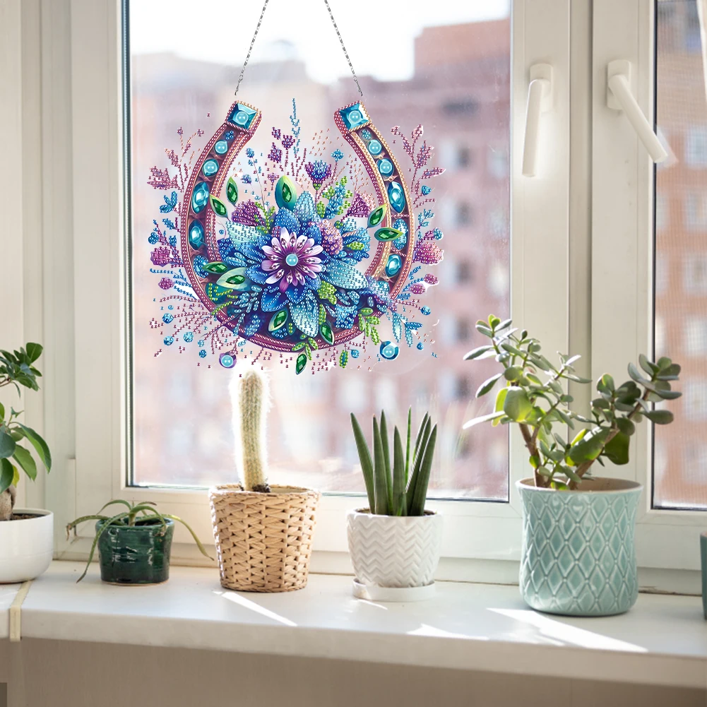 Flowers Horseshoe 2D Flat DIY Diamond Painting Set Diamond Art Pendant Decor