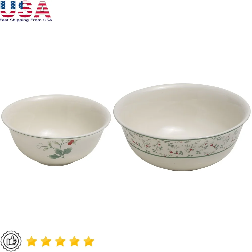 

Winterberry Stoneware Nesting Bowls Set of 2 Dishwasher Microwave Safe Holiday Serveware Durable Food Storage Multiuse Decor