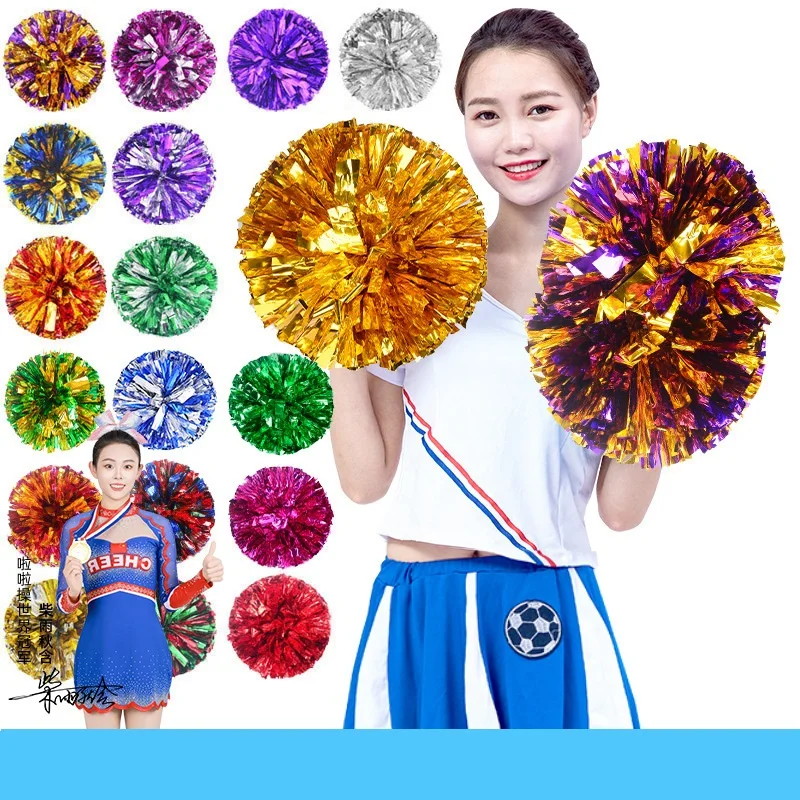 Cheer Pompoms Multicolor Cheer Balls Pom Poms Gold Handle Pompoms for Women Girl Kids Dance Cheerleading Accessories RH02