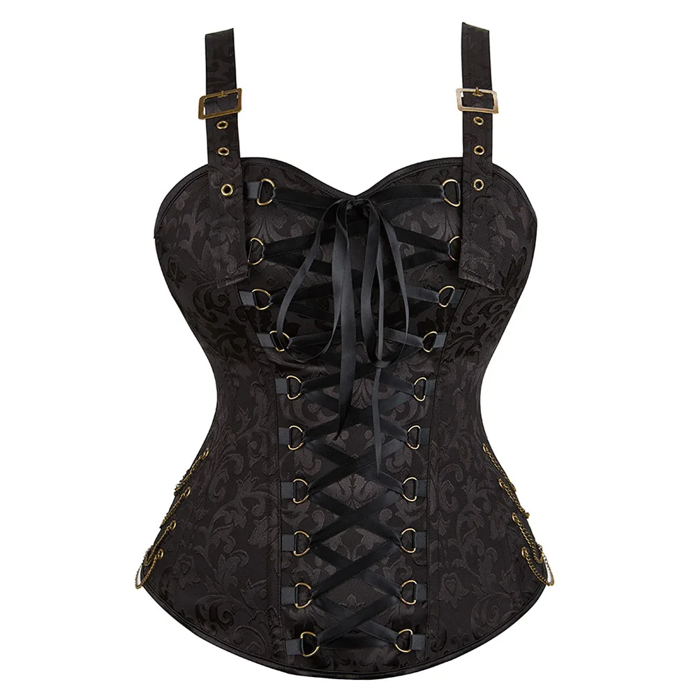 

Women's Corsets and Bustiers Vintage Satin Sexy Brocade Corset with Straps Plus Size Zipper Jacquard Overbust Corselet Vest