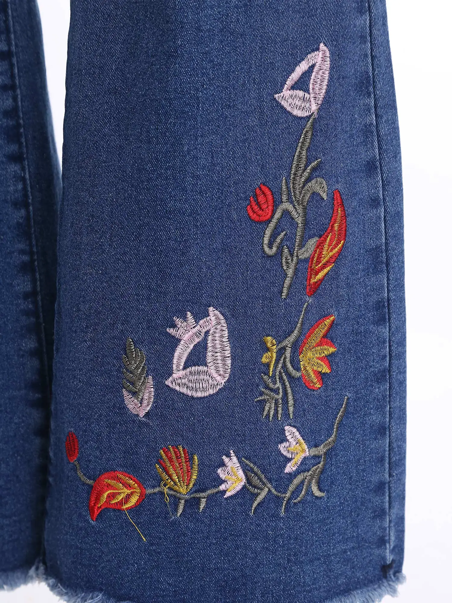 

Womens Exquisite Floral Embroidery Flared Jeans Bell Bottom with Raw Hem Denim Pants Stylish Trousers for Office Daily Outings