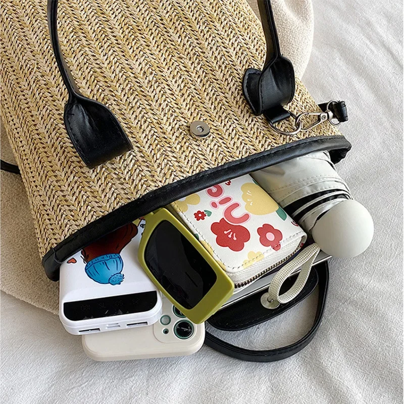 Women Bags 2023 Straw Weave Crossbody Shoulder Handbags Casual Bucket Totes Bags Summer Spring Seaside Travel Beach Bag Purse