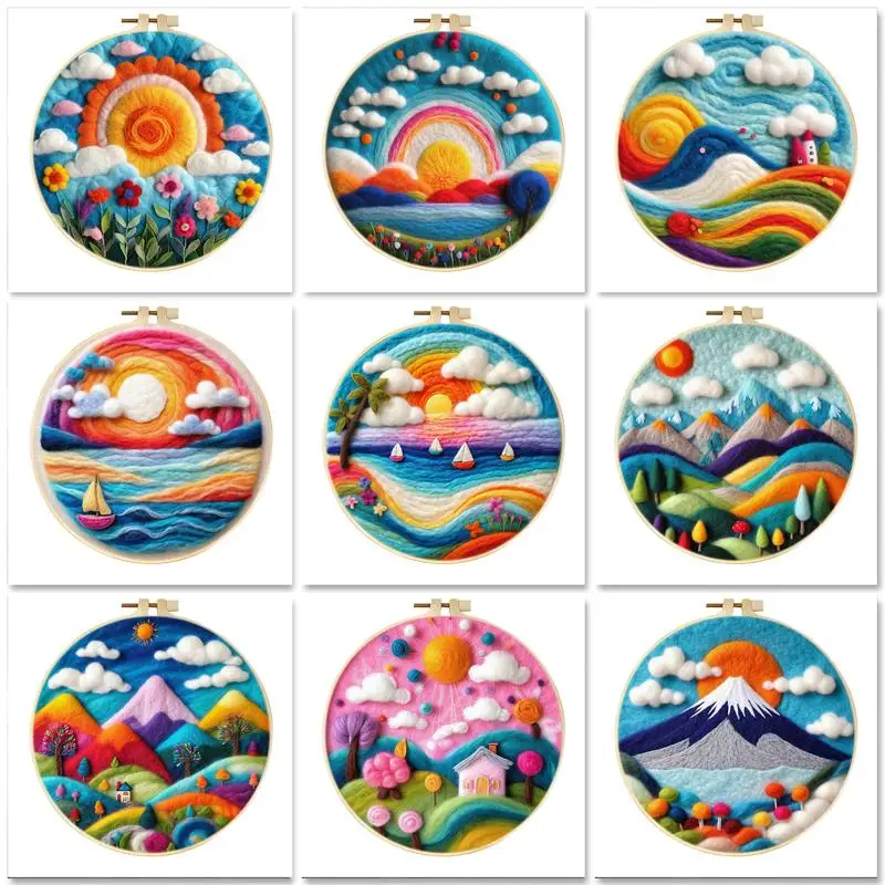 

GATYZTORY DIY Wool Felting Painting Kit Colorful Mountains Handmade Needle Wool Painting With Complete Kit Picture Art Gift