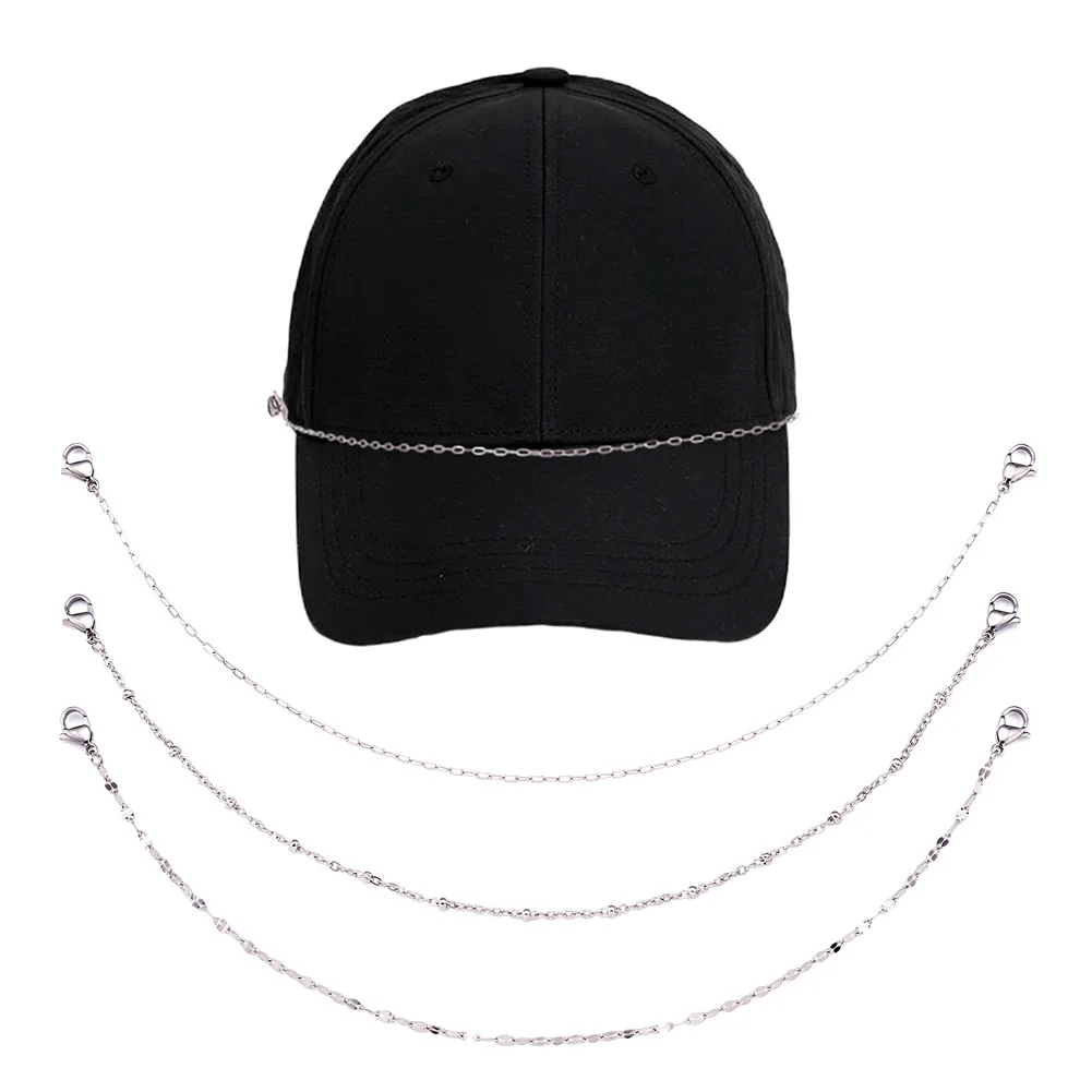 3Pcs 3 Style 250mm 304 Stainless Steel Baseball Cap Chain Set DIY Hat Chains Metal Chain Baseball Hat Accessories