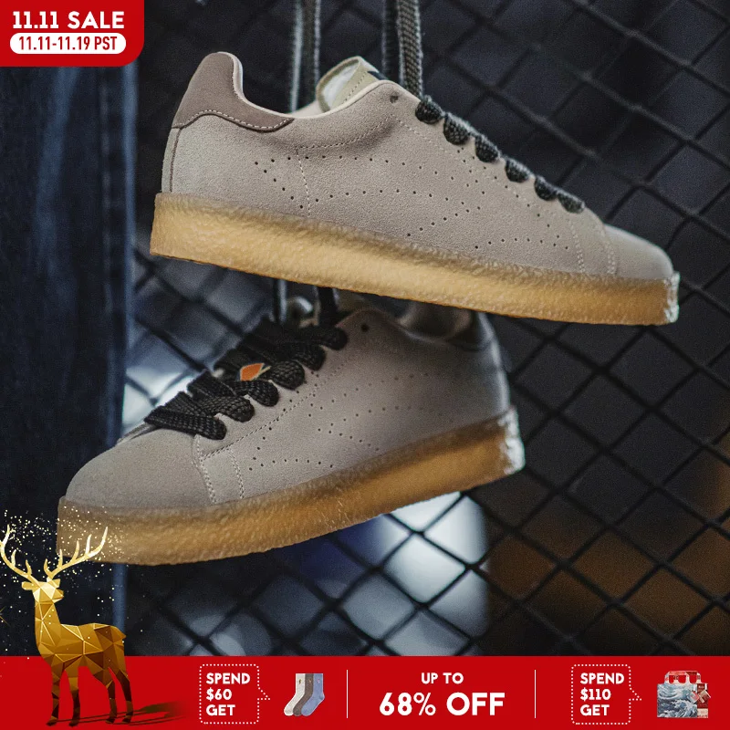

Maden Men's Vintage Cow Suede Sneakers Distressed Gray Navajo Shoes Chunky Platform Sole Breathable Lace-Up Casual Board Shoes
