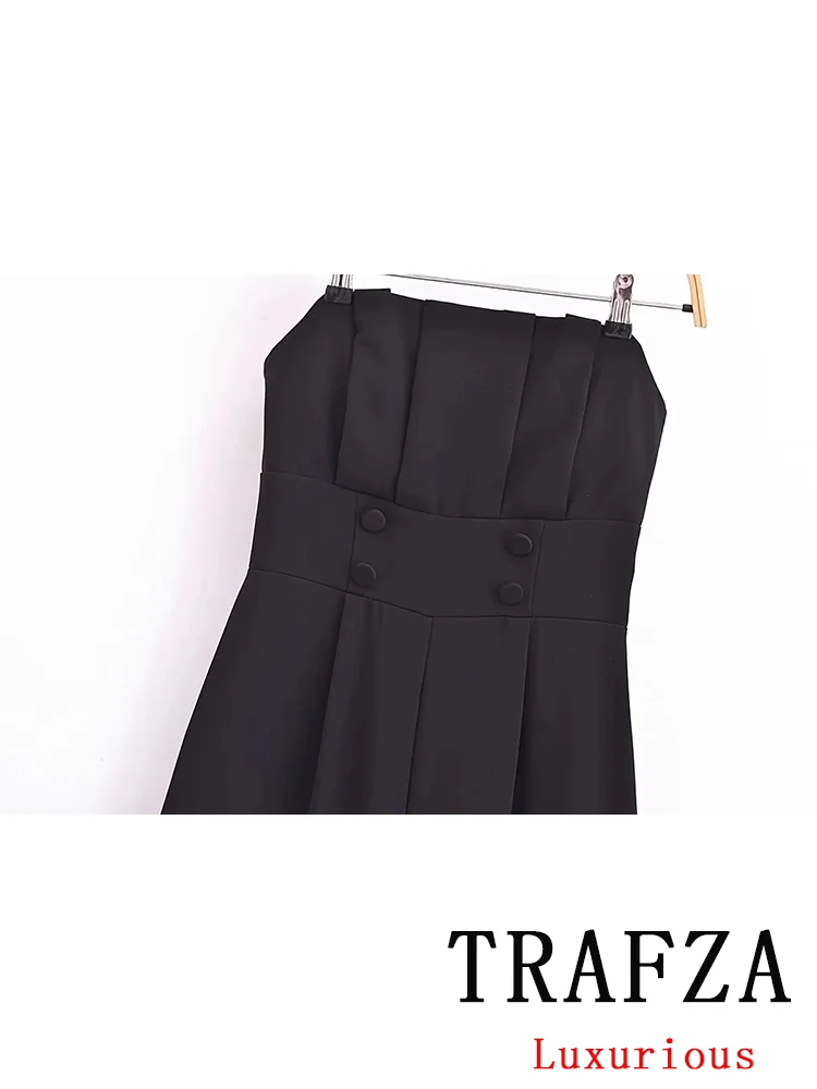 TRAFZA Sexy Casual Chic Women Jumpsuit Solid Black Sleeveless Zipper Long Pants Fashion 2025 Spring Summer Holiday Bodysuit