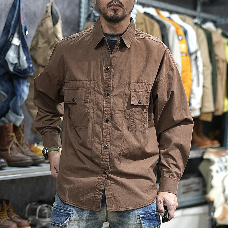 

American Vintage Casual Workwear Shirts for Men High Quality 100% Cotton Drop Shoulder Loose Clothes Autumn Tough Guys Coats