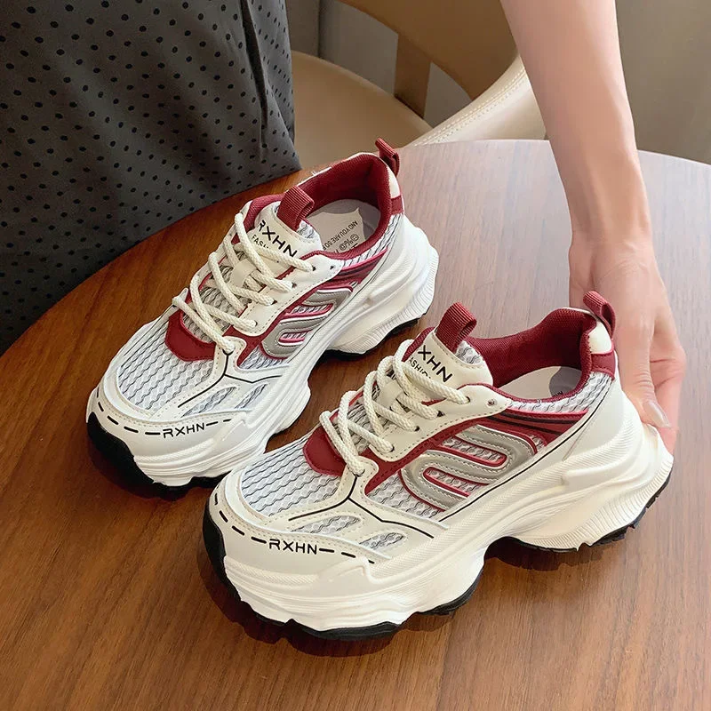 

Spring Mesh Ladies' Dad Shoes New Breathable Height-enhancing Casual Shoes Platform Wear-resistant Sneakers 2025 Tenis Feminino