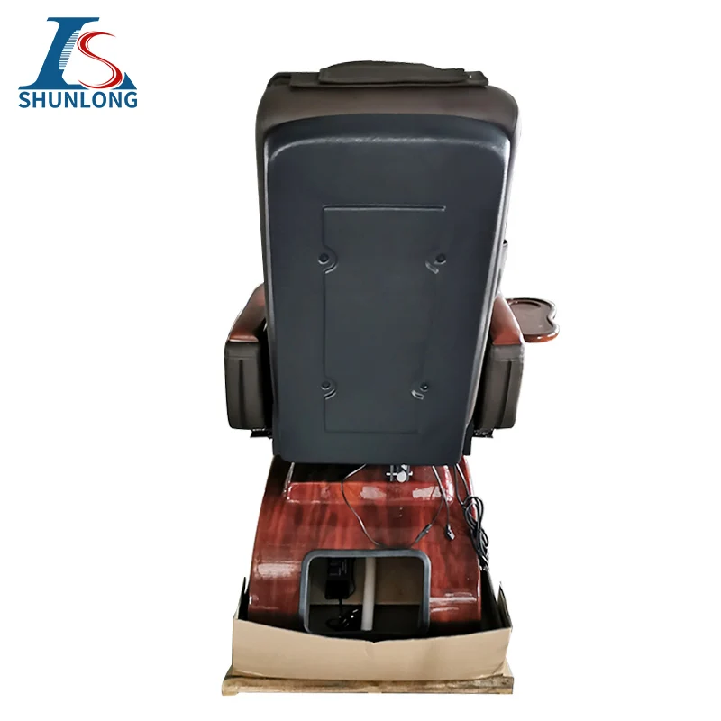 Dark Brown Pleated PU Pedicure Spa Chair, Electric Reclining Foot Massage Chair with Iridescent Crystal Glass Foot Basin, Wooden