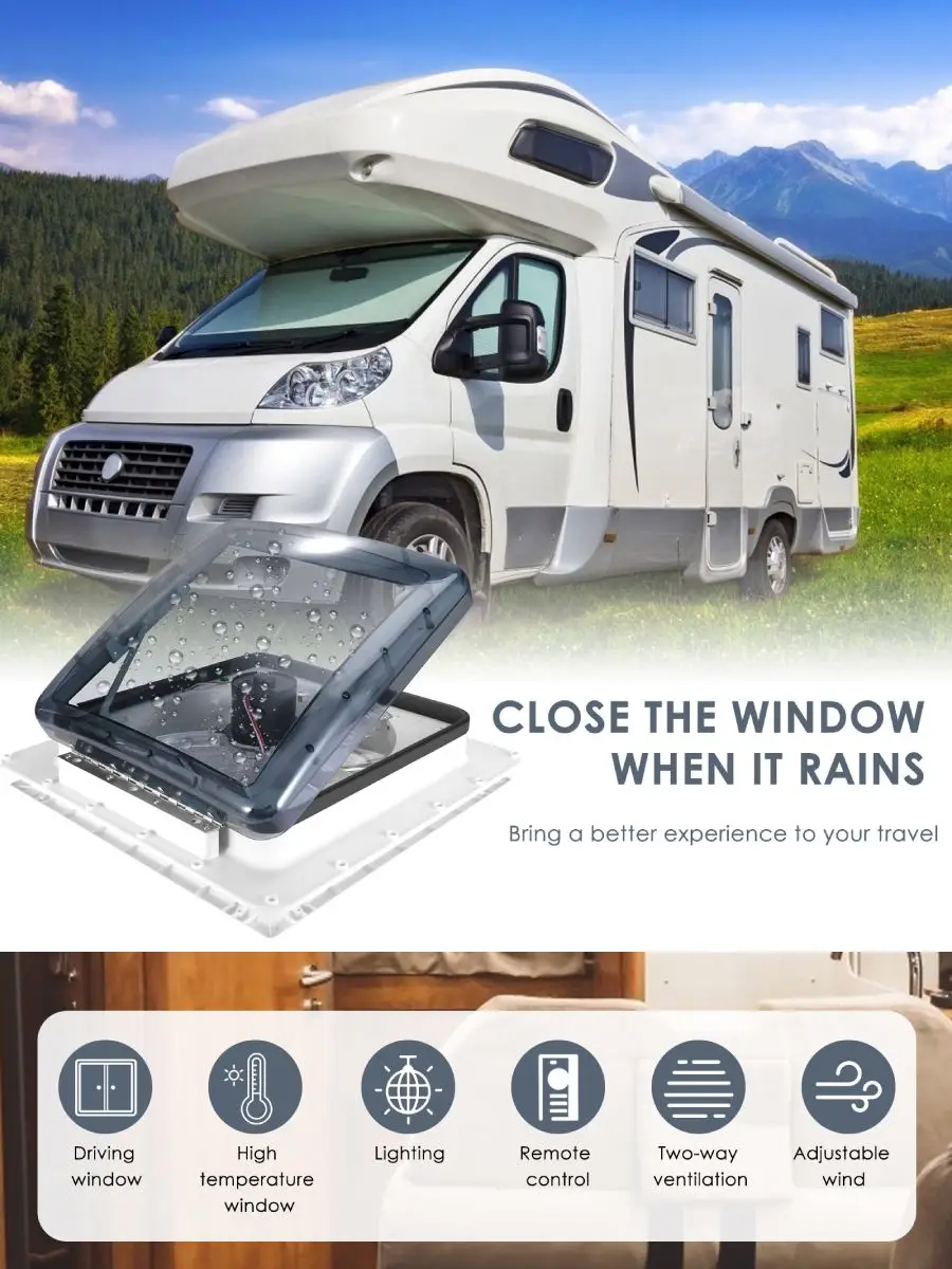 Elektrischer rv dach fernbedienung lüfter mit 3-gang einlass und auslass 12v rvabluft ventilator regens ensor rv lüfter