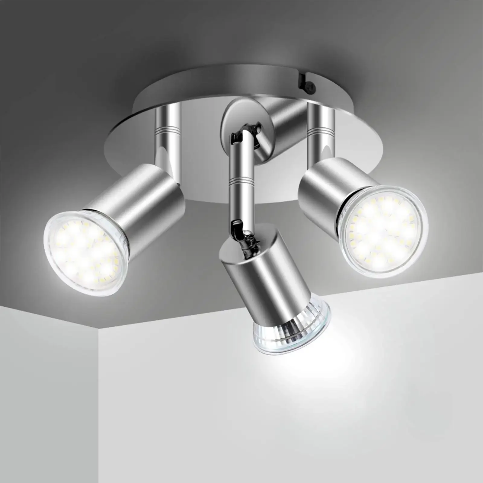 Simple Rotatable Multi-functional Three-head LED Track Spotlights, Suitable for Home, Indoor, Balcony, and Kitchen Lighting