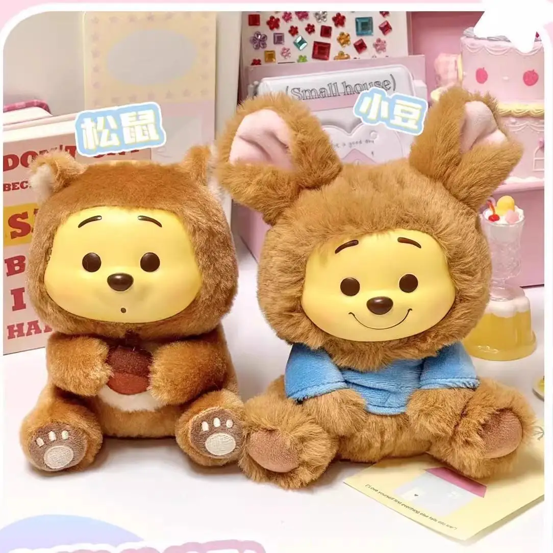 Original winnie the pooh festa impertinente vinil rosto boneca caixa cega bonito inchado estatueta brinquedo colecionável kawaii menina presente de aniversário