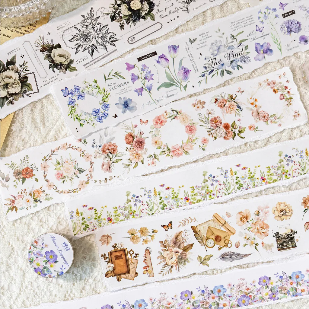 30mm/50mm*2m PET Tapes Flowers Stickers 35cm Cycle Collage Photo Album Decor Junk Journal DIY Scrapbooking Supplies