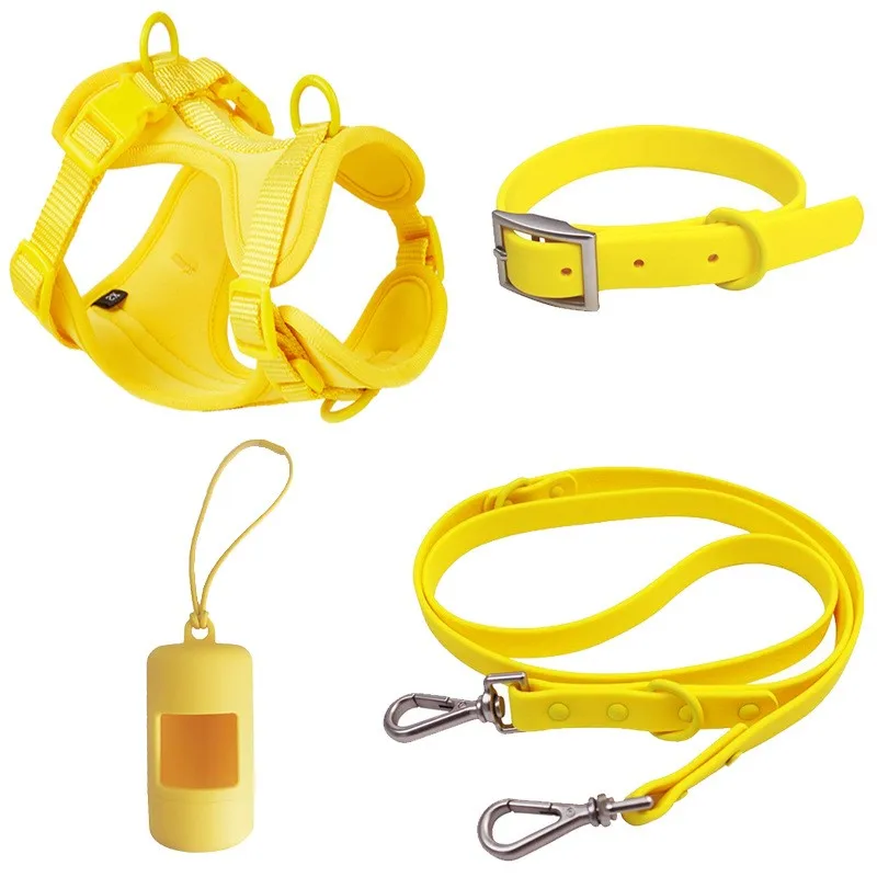 Dog Harness Adjustable Chest Strap Three-Piece Set Collars-f- Harnesses & Leashes Small Medium Dog Double Leash