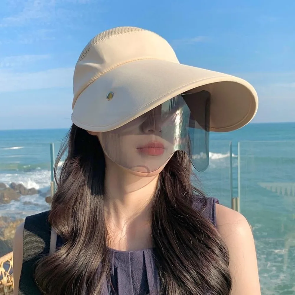 

Fashion Sunscreen Lens Women Sun Hat Face Mask Sun Protection Cover Face Cap Portable Wide Brim Tea Picking Hat Climbing