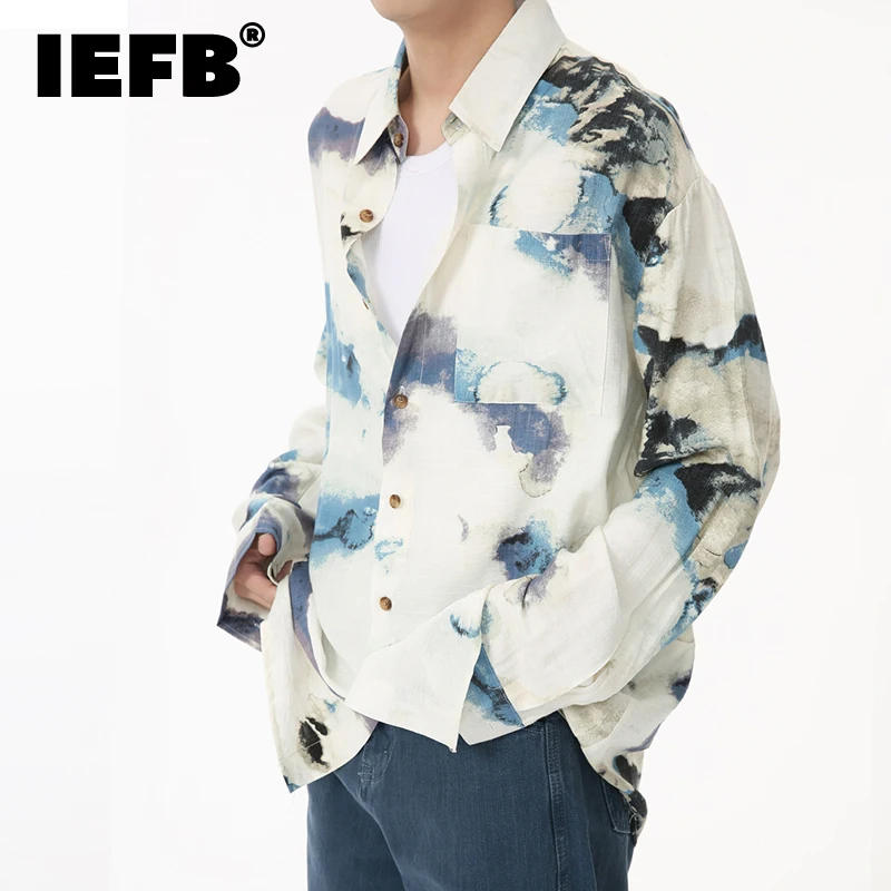 

IEFB Chinese Style Men's Shirts Loose Printing Turn-dwon Collar Long Sleeve Casual Single Breasted Male Tops New Fashion 9C6944