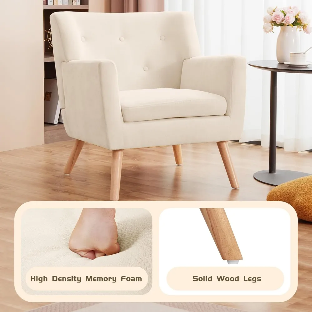 كرسي حديث من منتصف القرن، كرسي بذراعين منجد بأزرار مع وسادة، أثاث مريح لغرفة المعيشة #5