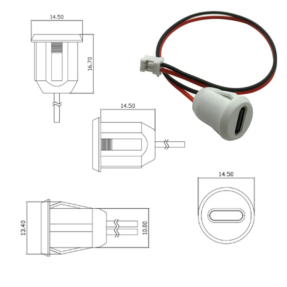 Press Type 2P 4Pin USB Connector with PH 2.0 Type-C Waterproof Female Socket High Current Fast Charging jack port With data pin