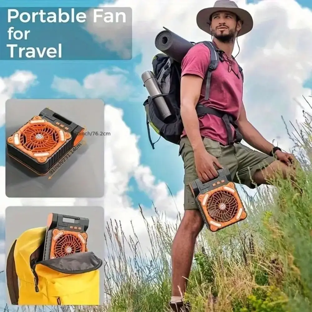 5200mAh Outdoor Solar Fan Folding Design 90° Folding Portable Tent Fan Timer Function Brighter LED Lantern Folding Ventilador