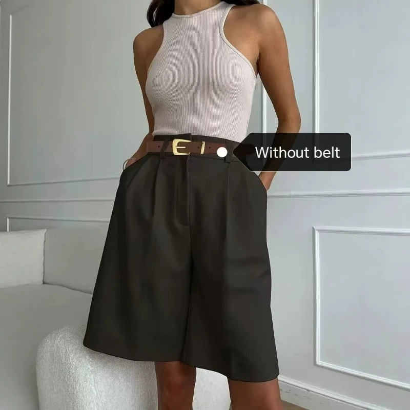 2026 Summer Women Thin High Waist Wide Leg Five Points Suit Shorts Loose Casual Fashion Versatile Daily Bottoms