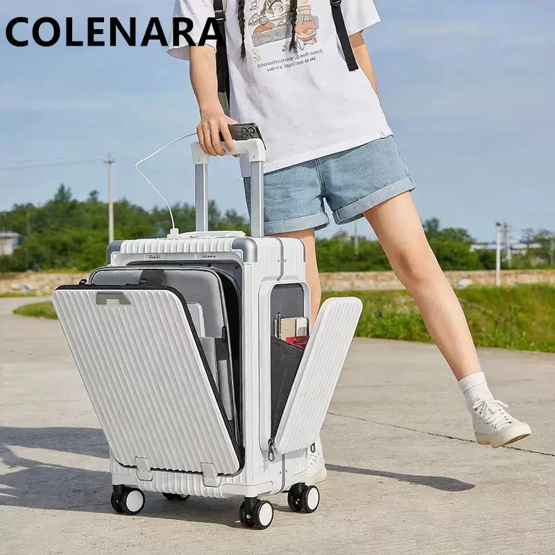 

Чемодан COLENARA с фронтальным открытием, для ручной клади, с отделением для ноутбука, на колесиках, 20/24 дюйма, с USB-зарядкой, многофункциональная мужская дорожная сумка