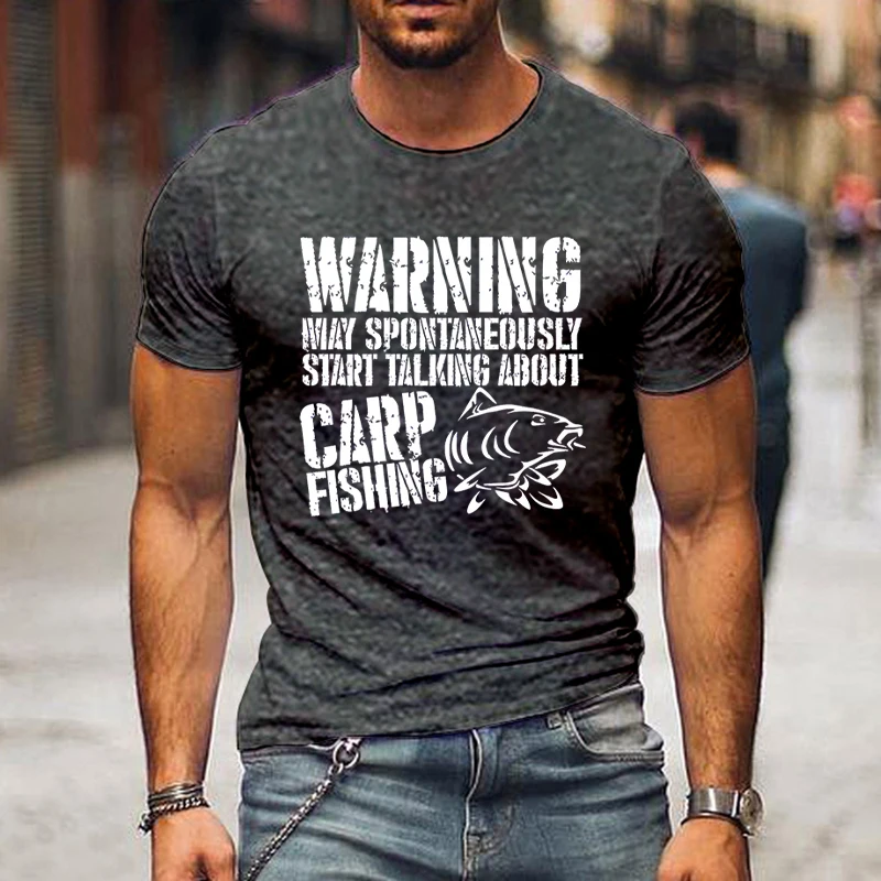 Fashion Men T-shirt Funny Carp Fishing Print Men Tshirts O-neck Men Shirts Hip Hop Streetwear Mens Oversized T-shirt Male Tees