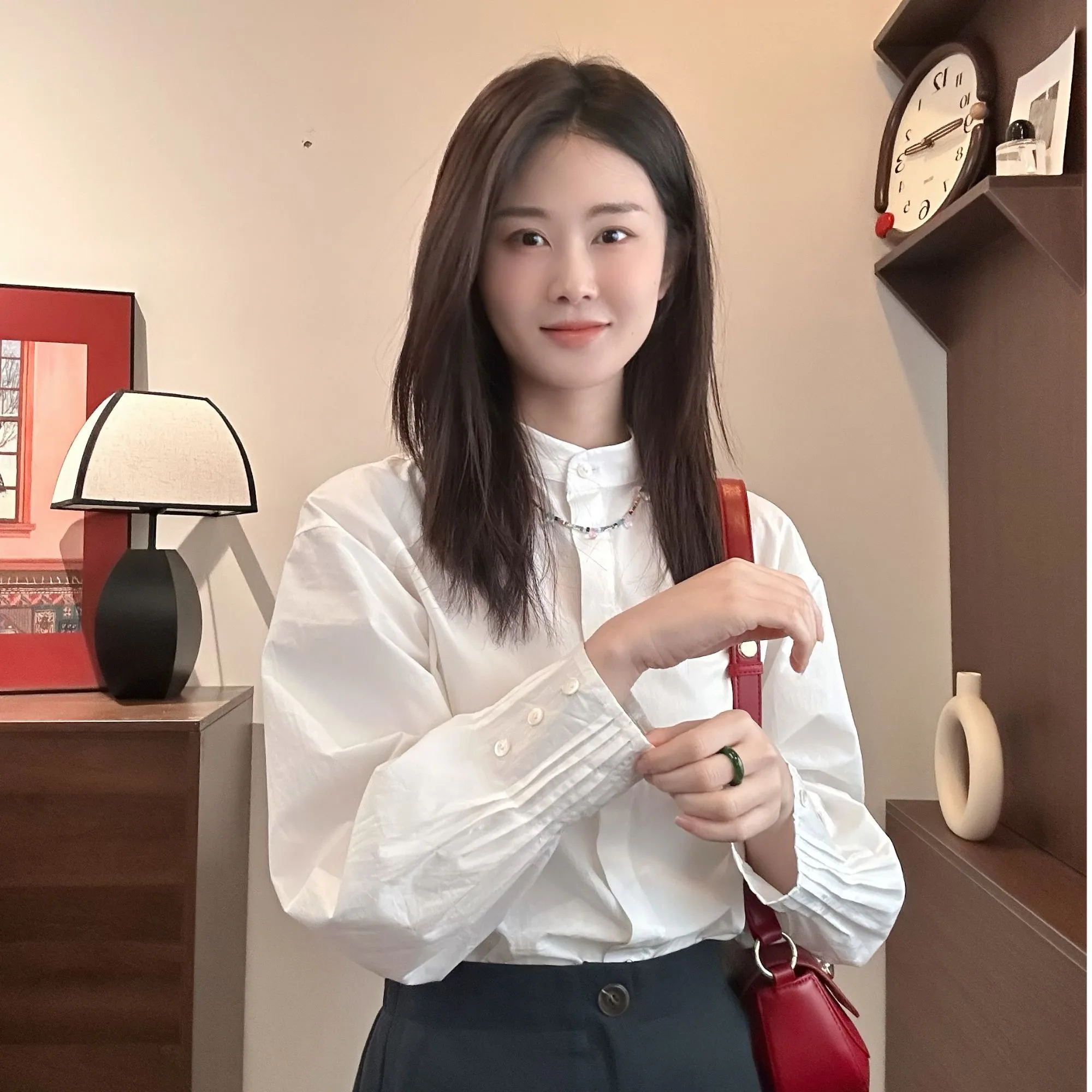 

Young Faionable Long Sve Casual irt Design Sensation Spring irt Warm Cotton Commute Sle Loose Fit Pure Color QD0834