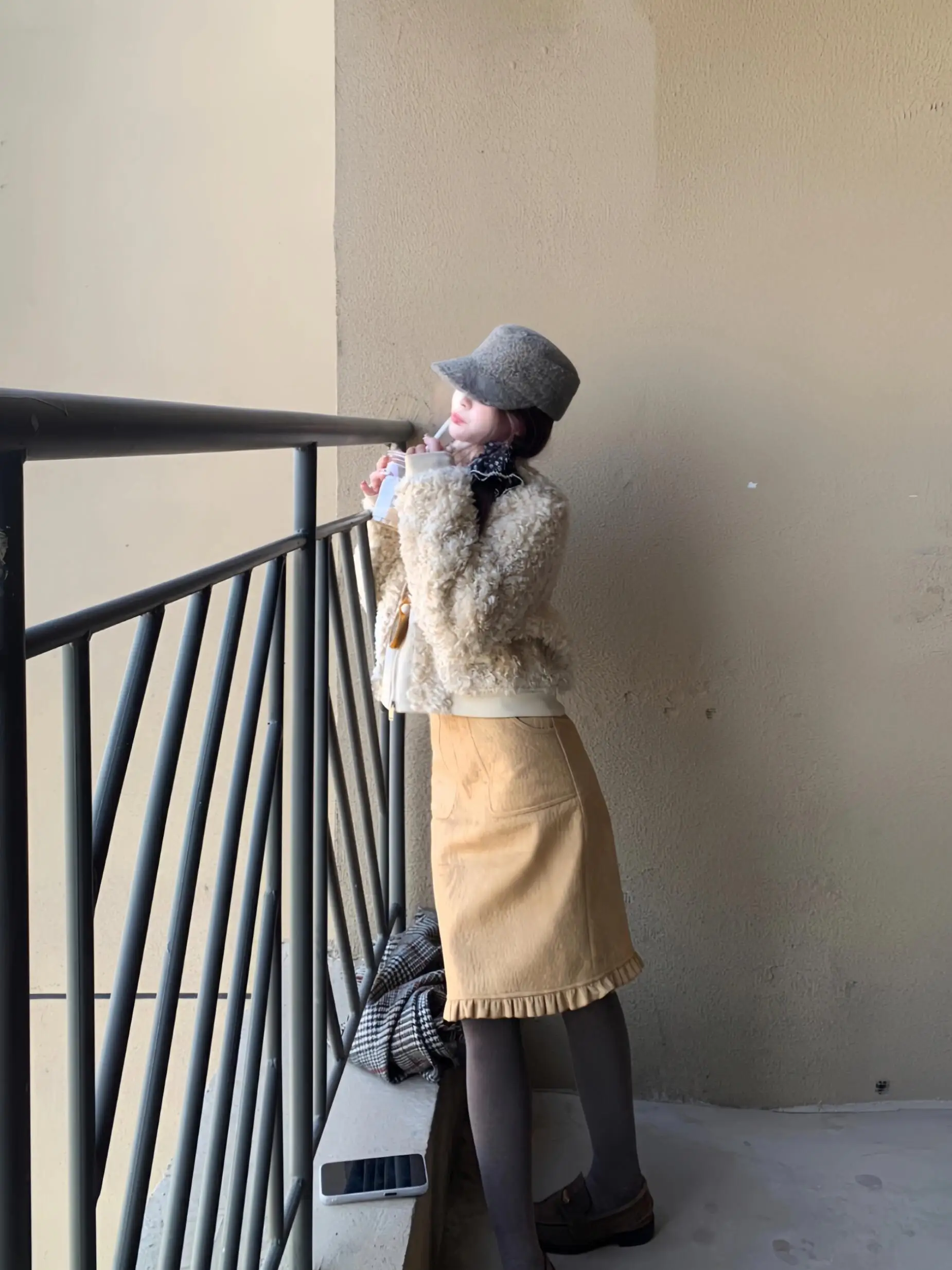 Retro Yellow Faded A-Line Midi Skirt Women's Straight Korean Style Half-length Autumn Winter New Fashion Versatile Midi Skirt