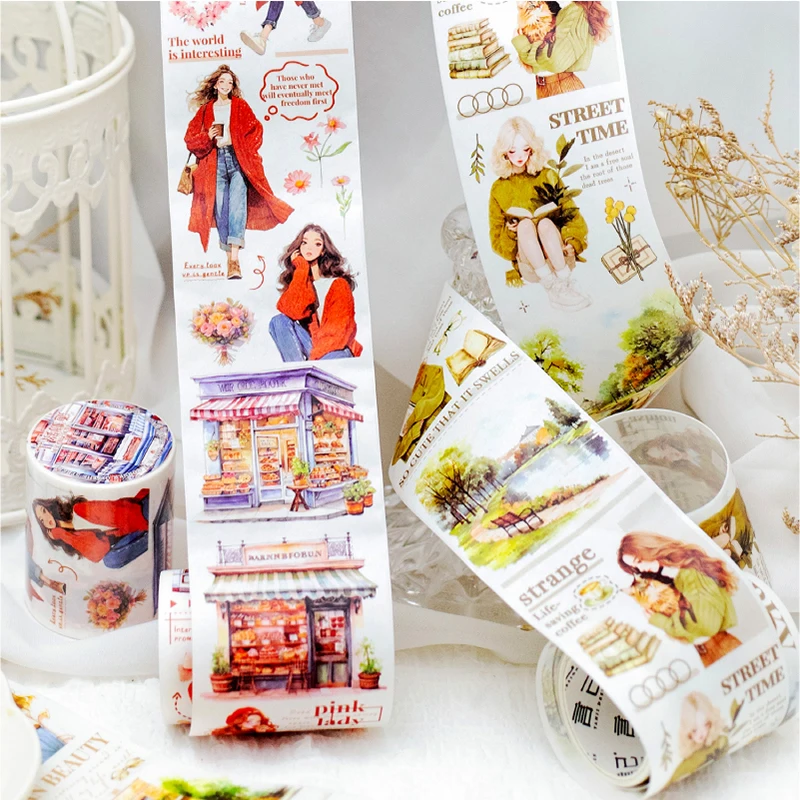 1Roll Fashion Girl Series Washi Tape Stickers Pefect for Collage Journal Material Scrapbooking Craft Decoration Supplies