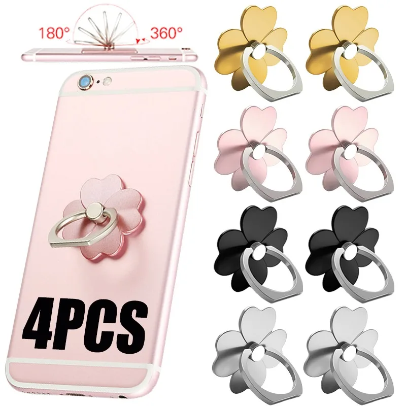 4-1pcs Drop-Proof Mobile Phone Metal Daisy Finger Ring Holder Four Leaf Clover 360 Rotating for Mobile Phone Car Stand Holders