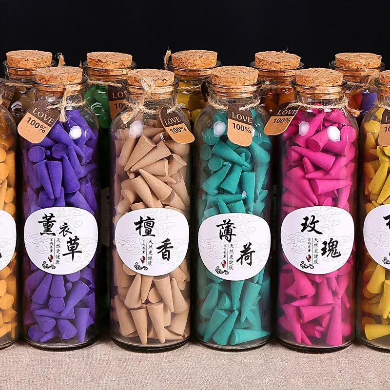 Backflow Incense Cones, Hollow Cone Incense, Glass Bottle Package, Flavor Can Choose Natural Smoke, 128Pcs