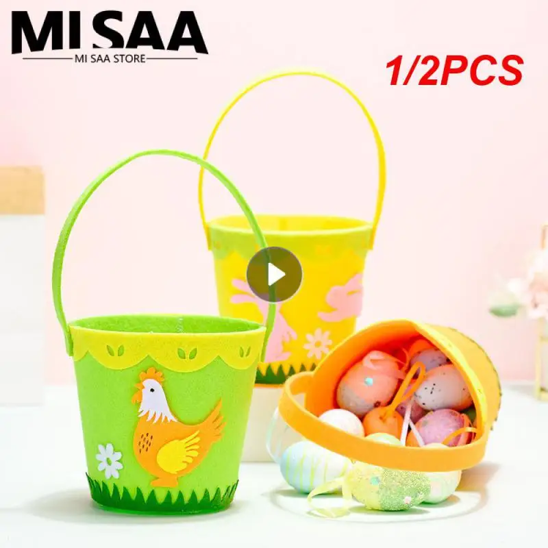 1/2PCS Storage Organizer Portable Phone Pouches Non-woven Easter Decorations Shopper Bag Round Easter Barrel