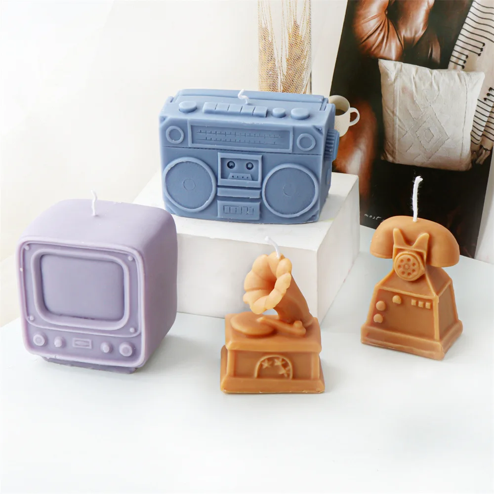 

Simulation TV Recorder Speaker Music Box Silicone Candle Mold Stereo Telephone Cake Decoration Aromatherapy Plaster Resin Mold