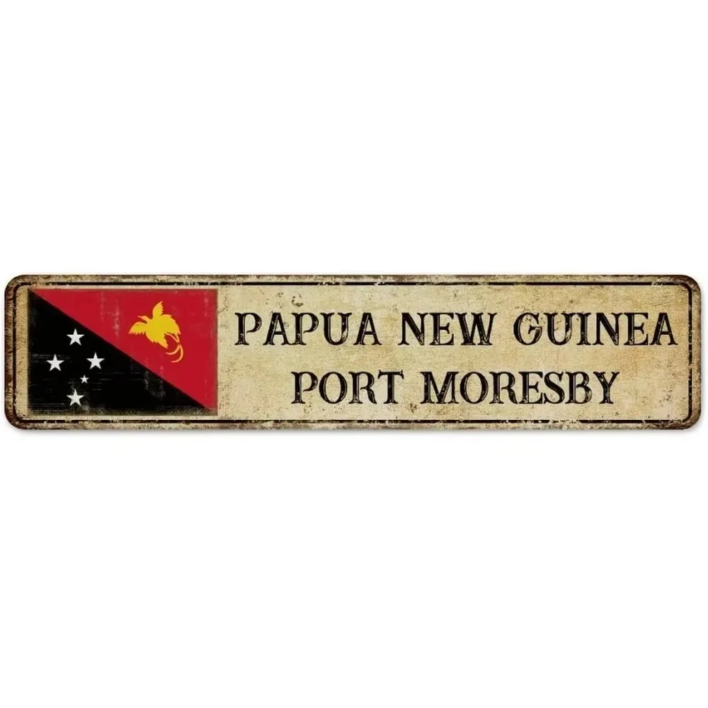CIFbuy [2D Flat] Papua New Guinea Port Moresby Flag Vintage Aluminum Street Sign,Rustic Wall Decor (Only For Decoration)