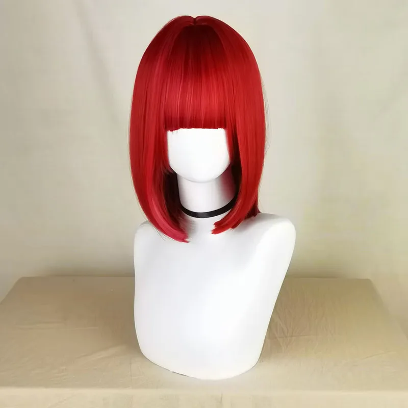 Yumagana cosplay wig, realistic-looking, heat-resistant, red short bob wig