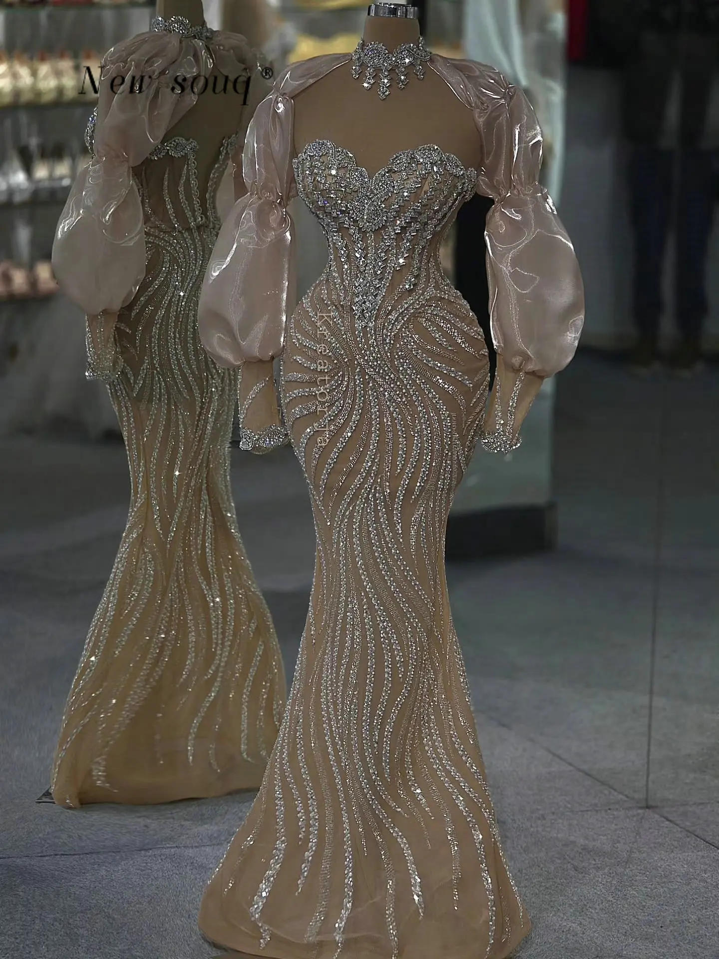 

Блестящие вечерние платья-русалки цвета шампань 2026 года с индивидуальным дизайном, украшенные кристаллами и бисером, для официальных мероприятий, свадеб, выпускных вечеров и вечеринок