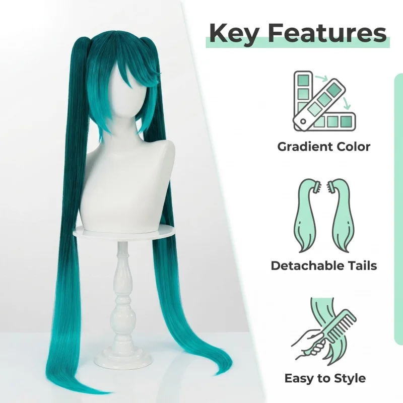 Dokidoki Auf Lager Miku Defuta Skelett Cosplay Perücke, teilbare, abnehmbare Doppel-Pferdeschwänze, hitzebeständig, Anime Cosplay Haare